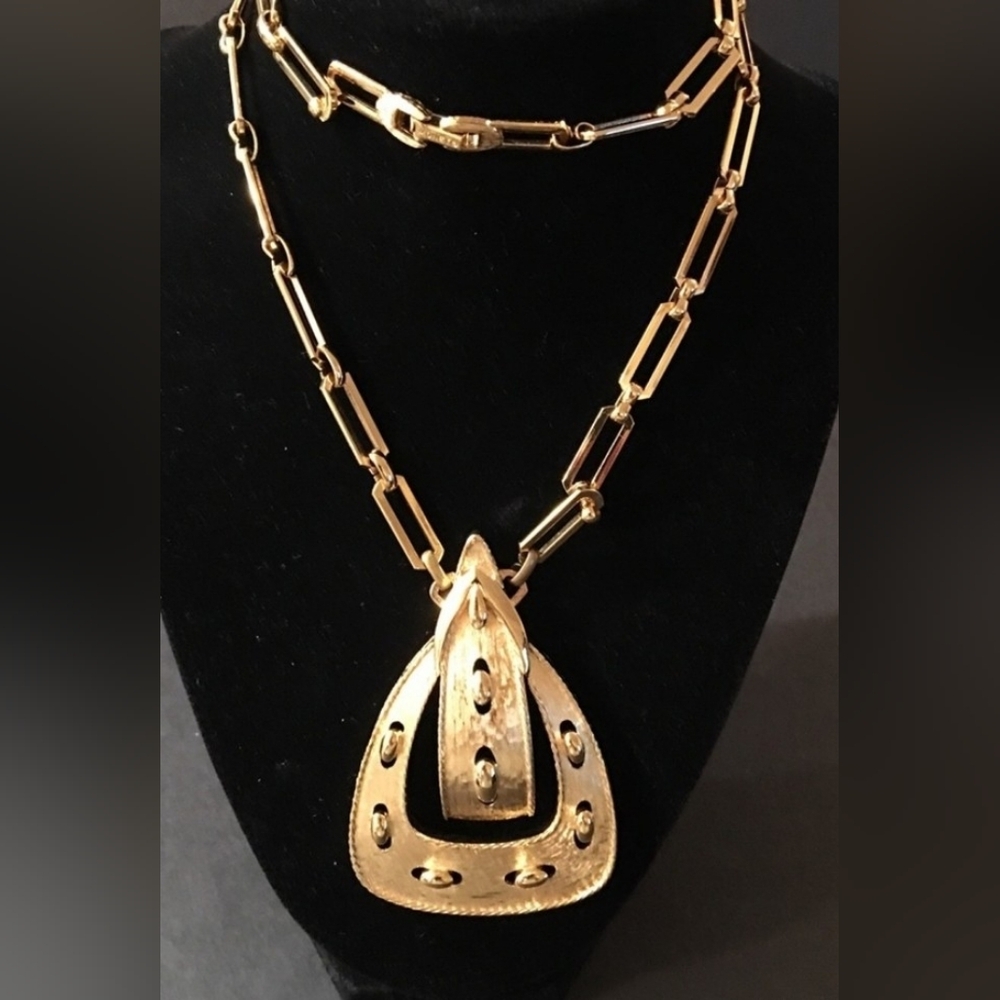 Vintage Monet Matte Gold Belt Buckle Pendant Necklace EUC